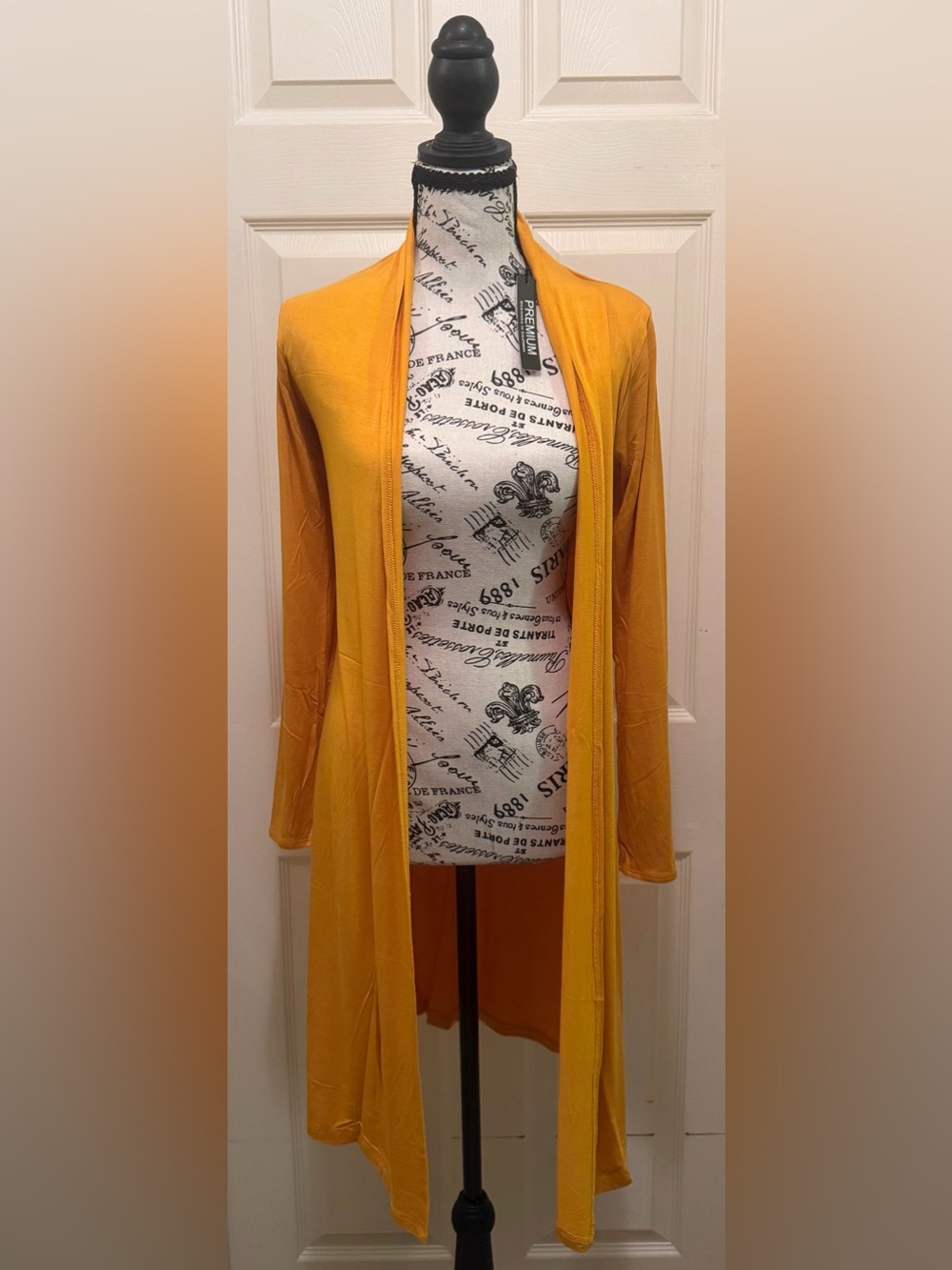 Women's Long Open Cardigan Sweater - Mustard Yellow